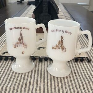 Walt Disney World Parks Resort Vintage White Milk Glass Footed Mug Cups
